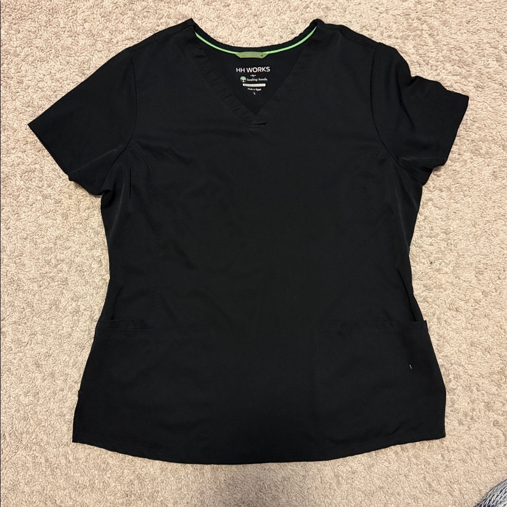 Healing Hands Black Scrub Top and Pants Set Large - Picture 3 of 5
